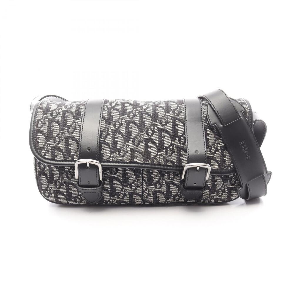 Christian Dior Trotter Messenger Bag Shoulder Canvas Leather Navy Blue Black